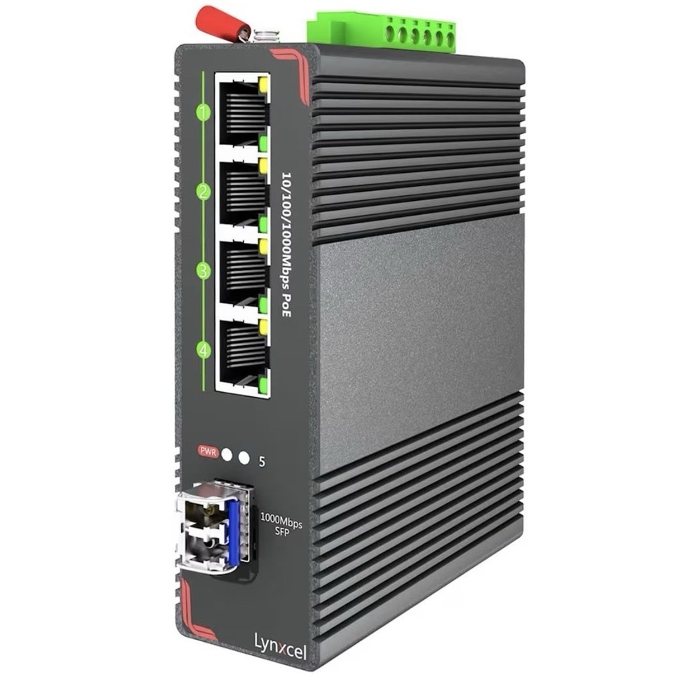 Lynxcel 5-Port Industrial PoE Gigabit Din Rail Ethernet Switch